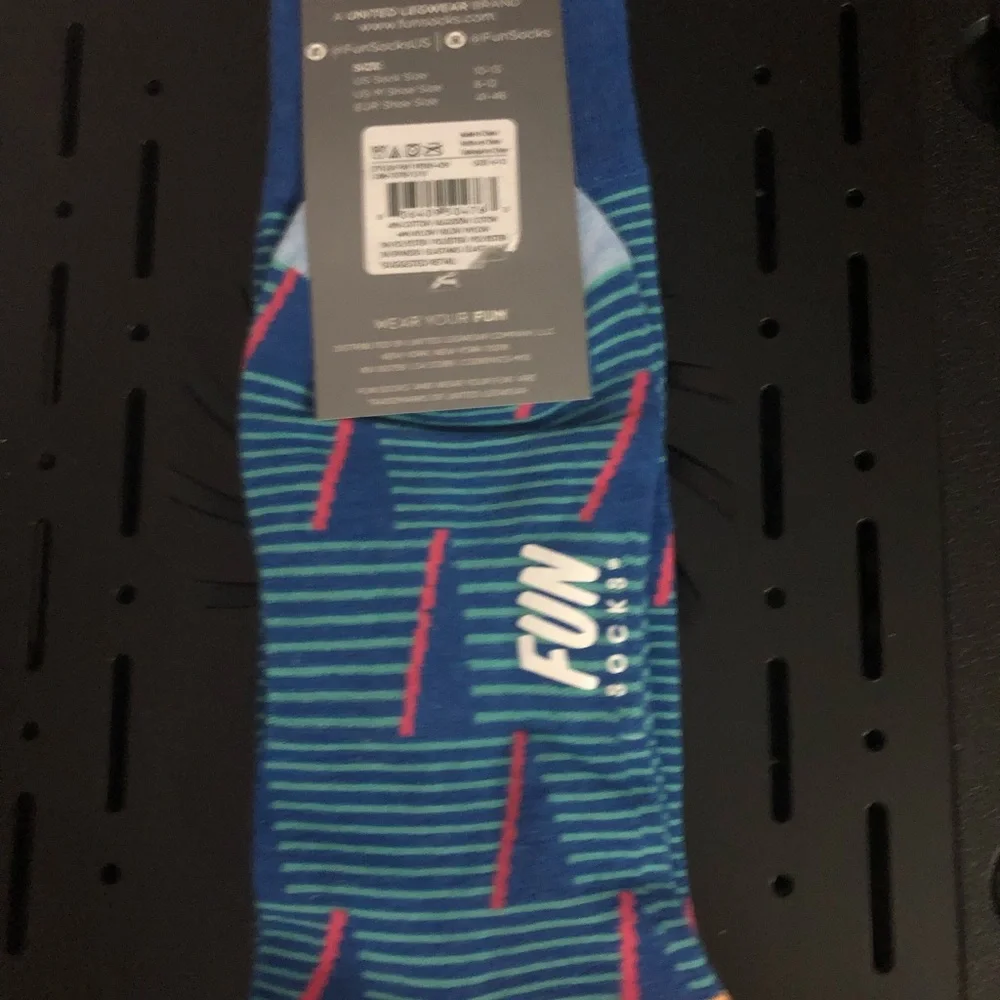 Men’s Striped Blue Crew Socks with Geometric triangles